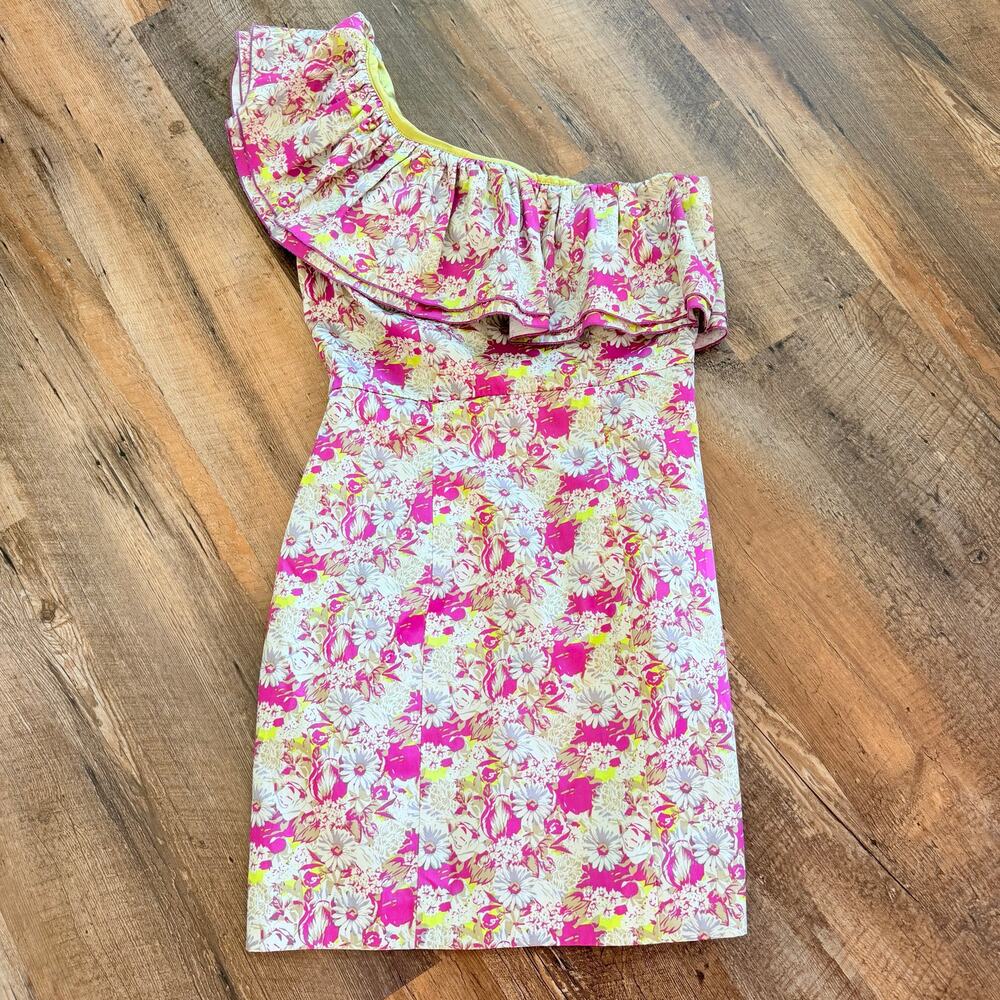 Forever 21 XXI Floral One Shoulder Ruffle Dress Small Y2K